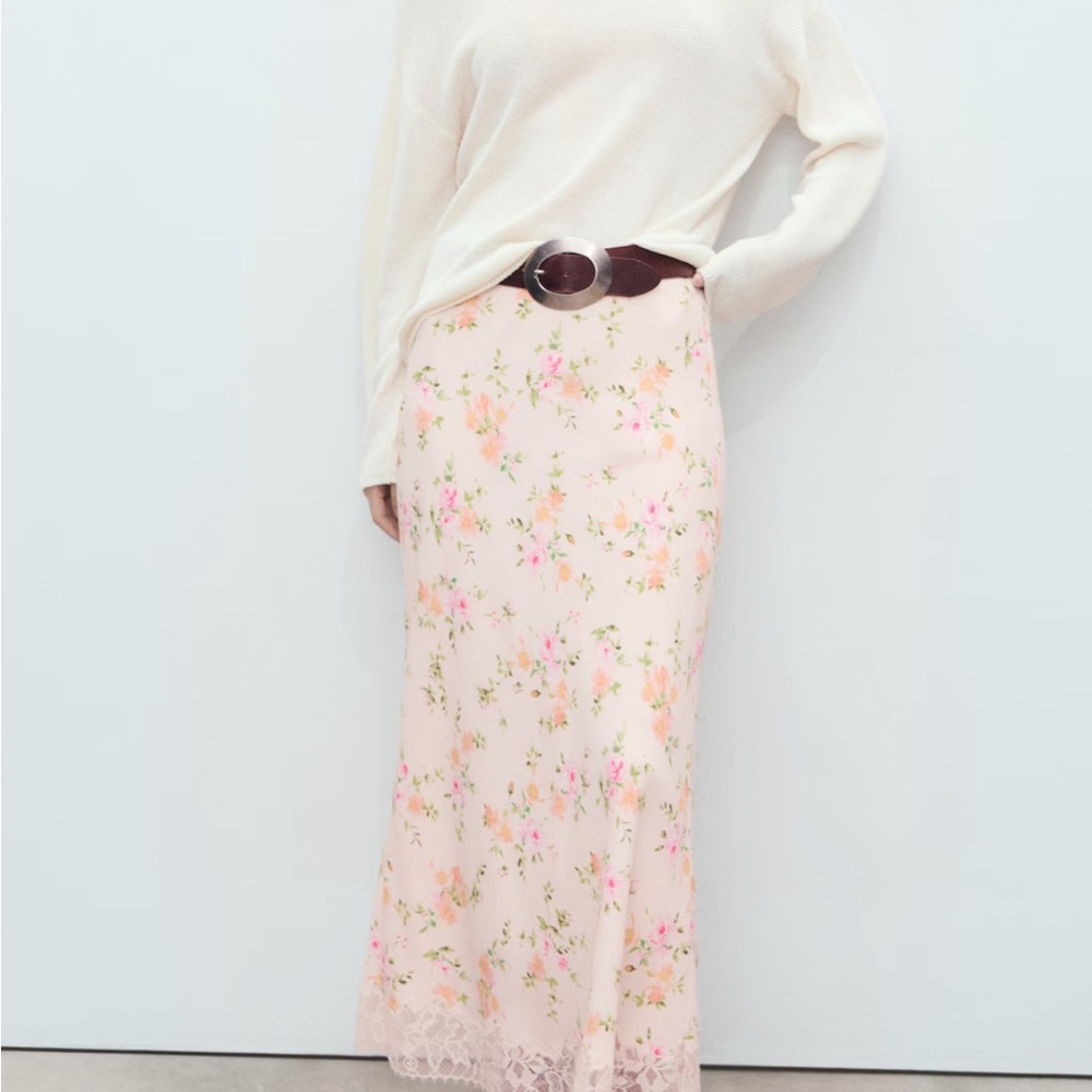 MANGO Floral Pink Maxi Skirt